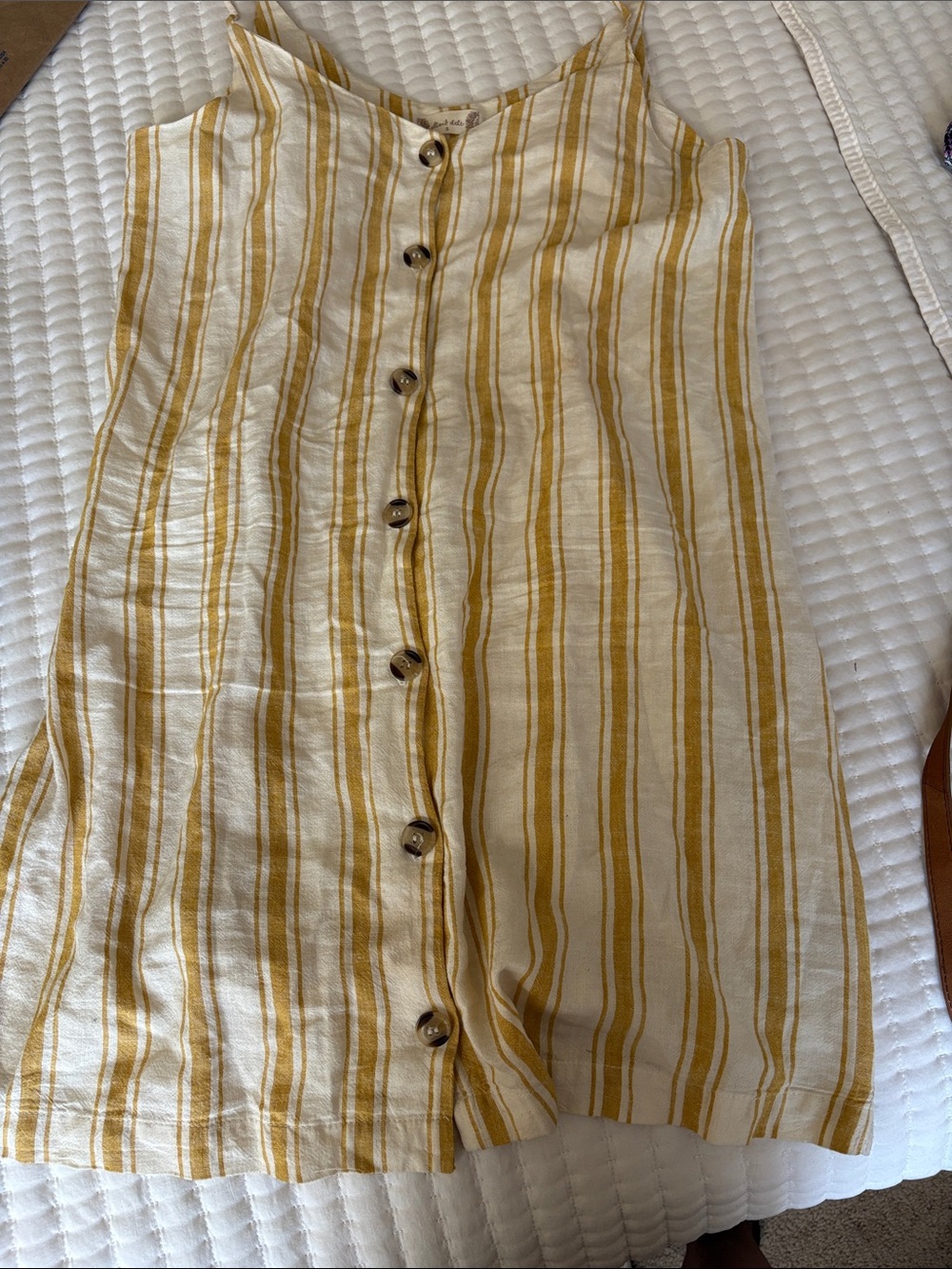 Altar'd State Yellow and Cream Striped Button-Front Dress